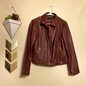 Wilsons Leather burgundy moto jacket gold hardware